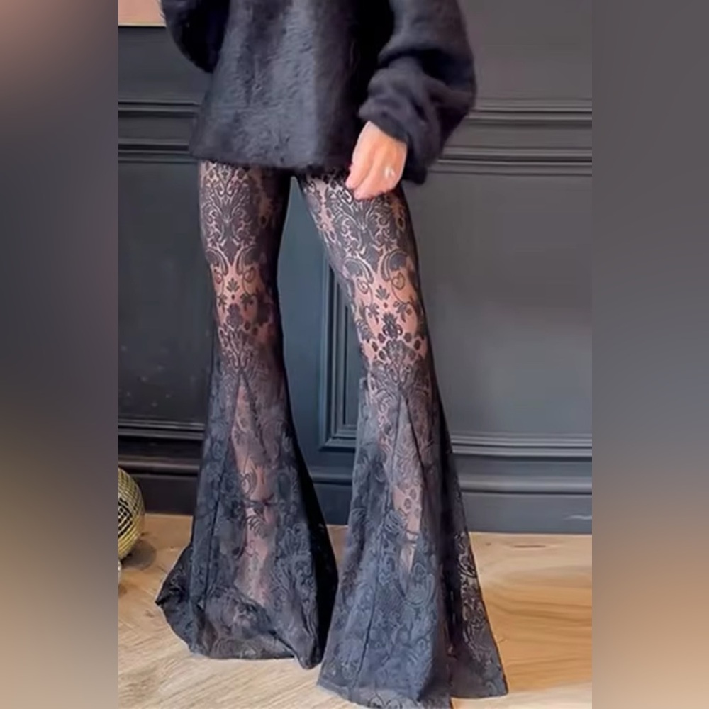Elegant Black Lace Flared Pants bell bottom